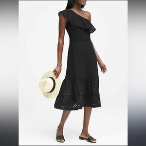 Banana Republic One Shoulder Black Eyelet Dress